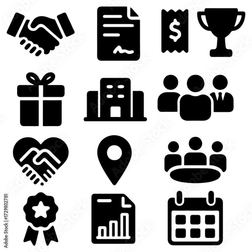 Business Icons: A set of business icons in silhouette style, perfect for illustrating various business concepts.