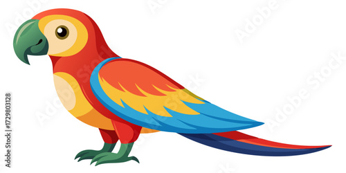 Colorful cartoon macaw parrot standing isolated on a white background illustration