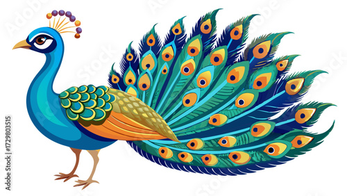 Colorful and Majestic Peacock with Intricate Feather Details and Ornamental Crest
