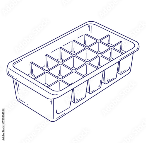 Outline illustration of an empty ice cube tray for kitchen or bar use