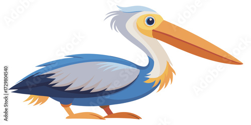 Cute Cartoon Pelican Illustration with Long Beak and Colorful Plumage