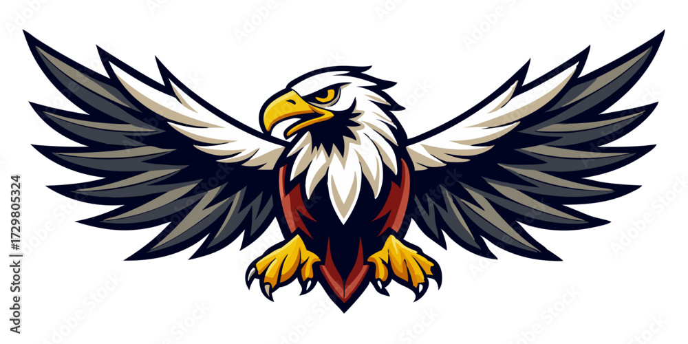 Fototapeta premium Stylized American Bald Eagle with Spread Wings, Detailed Feather Illustration