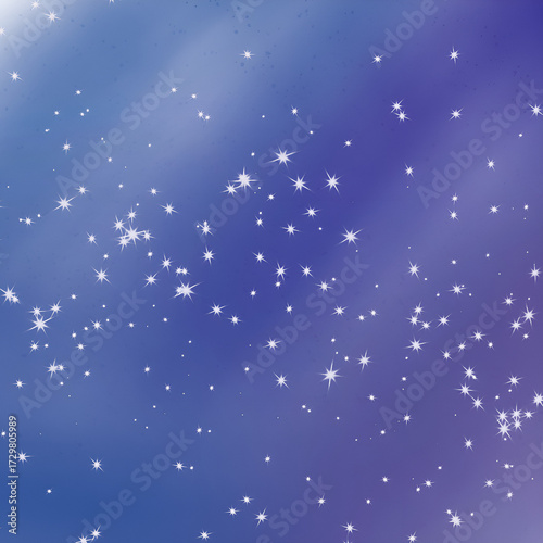Blue galaxy night sky background with twinkling stars and snowy winter magic