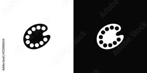 Black and White Illustration of an Artist's Palette with Paint Colors Reversed