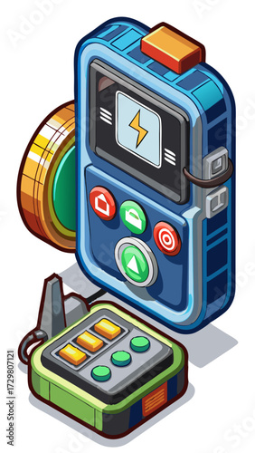 Cartoonish depiction of a retro styled sci fi walkie talkie radio