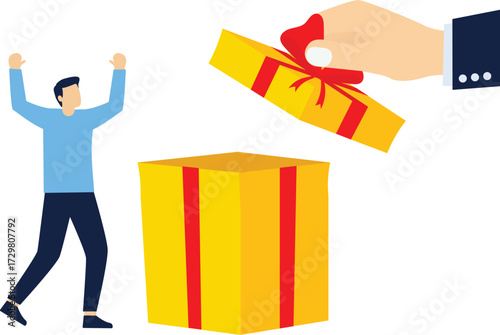 Surprise and welfare, businessman gives companion gift box

