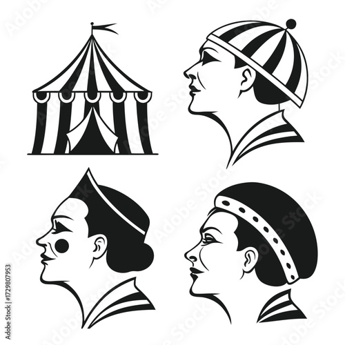 A vintage circus theme featuring a big top tent and a clown the design evokes nostalgia and the golden age of circus entertainment, perfect for themed events