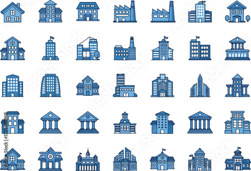 Set of building icons flat vector design architecture and construction elements for web and mobile a