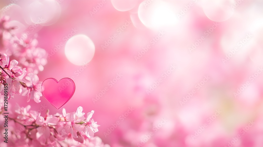 Fototapeta premium Pink Blossom Background with Translucent Heart flowers