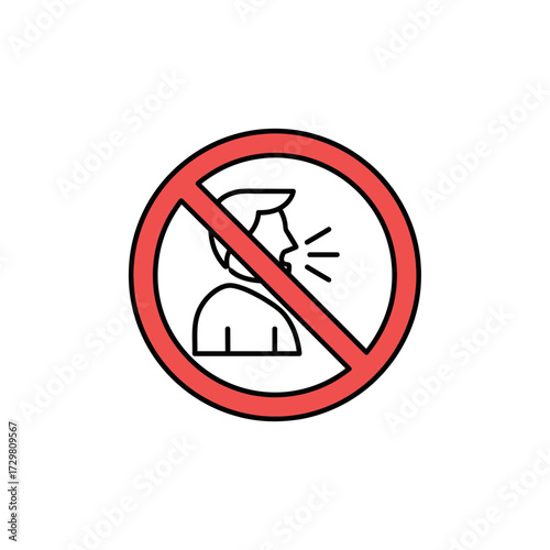 Icon illustrating a 'no coughing' or 'no talking' prohibition, typically used in public spaces and healthcare environments for safety and hygiene awareness