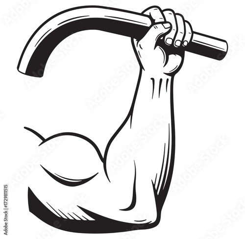 Vector illustration of a muscular arm holding a bar depicting exercise and fitness