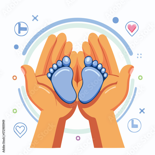 Digital Illustration Of Hands Cupping Baby Feet Symbolizing Care And Protection Against White Background