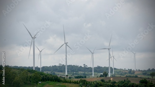 Wind turbines for electric power production, Khao Kho, Phetchabun province, Thailand.