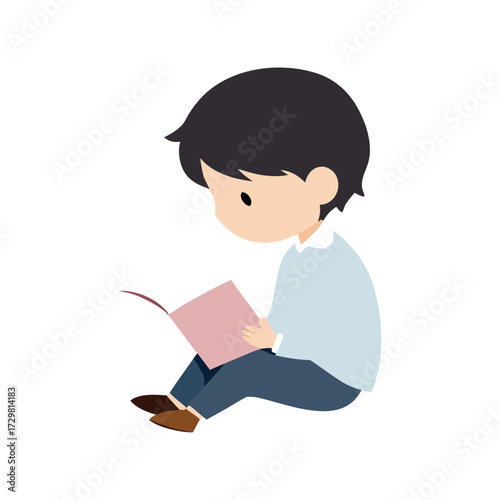  a shy anime boy reading a book