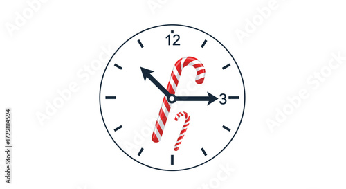 Christmas is coming soon a festive clock with candy canes marking the time great for holiday promotions and seasonal events marketing, Generative AI.
