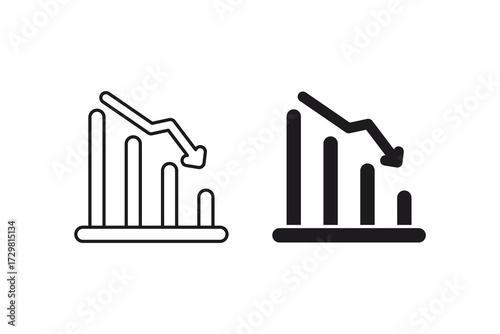 Statistics down icon with two versions of a graph showing downward trend suitable for business presentations, financial reports, and infographics.
