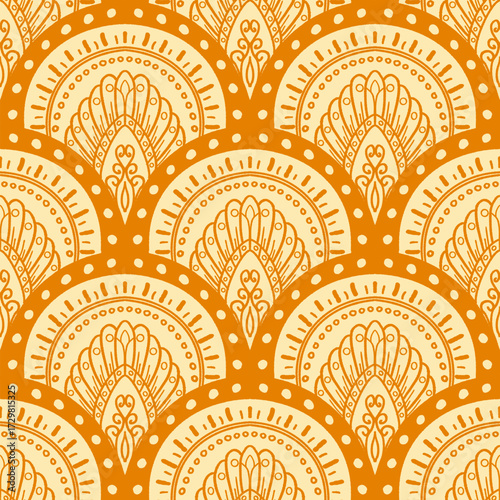 yellow line scribble scallop pattern, seamless floral scribble pattern background, motifs floral hand drawn, scribble style, scallop pattern, design for seamless floral pattern, printing, wrapping,
