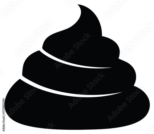 Stylized Black Feces Icon Graphic Vector Illustration, Flat Design Simple Clipart, Waste Material, Digestive Turd Symbol