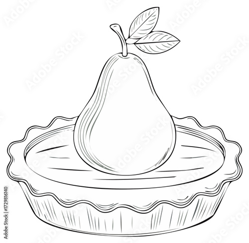 Line drawing of pear fruit on pie pastry
