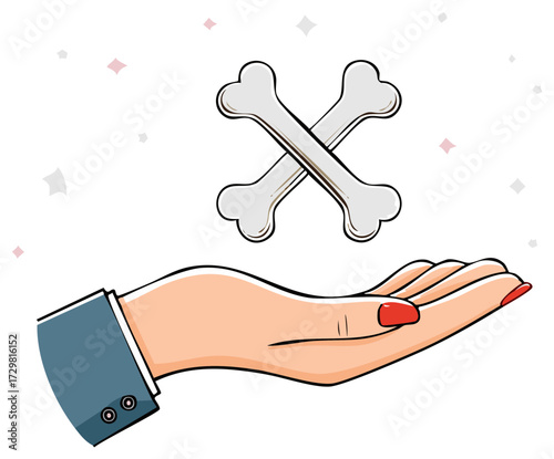 Cartoon Hand Offering Two Crossed Bones Symbol Illustrating Warning or Danger Concept