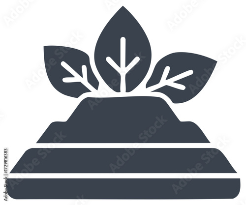 Simple glyph icon of a young plant sprout growing from a mound of soil