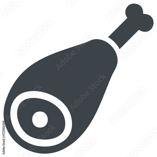 Simple ham leg icon vector graphic. Meat on the bone, pork shank or poultry drumstick glyph isolated.