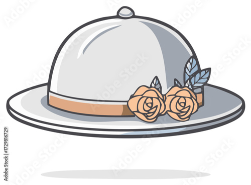 Fancy White Hat with Peach Roses and Leaves Decoration for Celebrations and Special Events