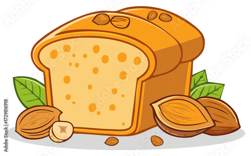 Delicious Loaf of Bread with Almonds and Hazelnuts Illustration Food