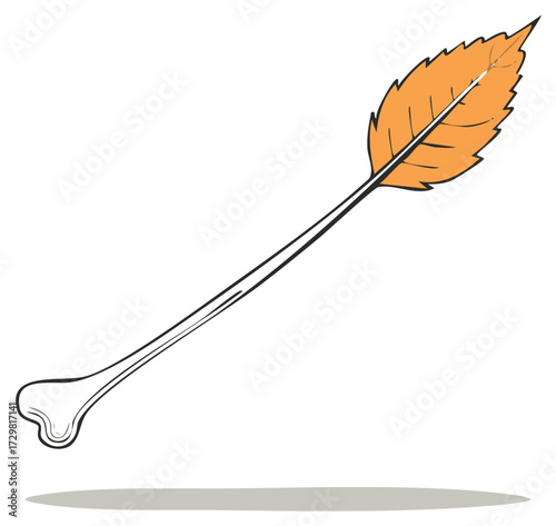 Bone Arrow with Orange Leaf Tip Pointing Upward Artistic Illustration