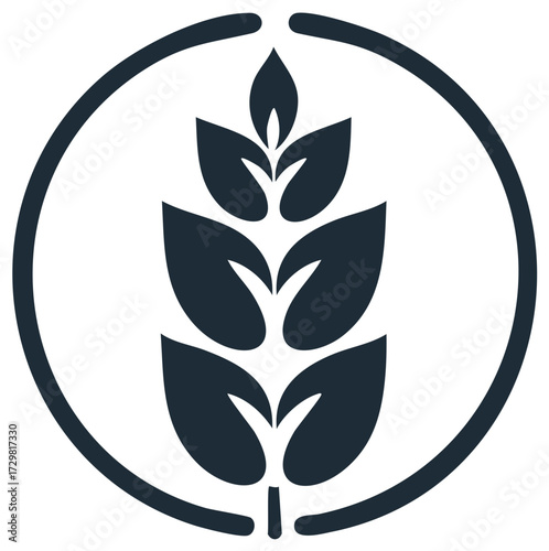 Stylized wheat stalk within a circular border representing agriculture and growth