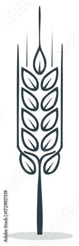 Minimalist line art illustration of a single wheat ear icon representing agriculture farming and natural organic food