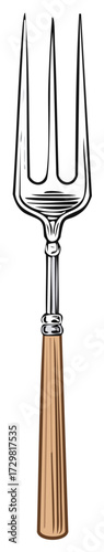 Stylized Illustration of a Dinner Fork with Wooden Handle for Eating