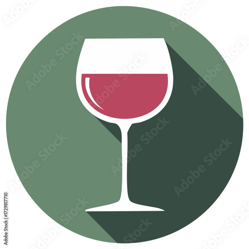 Wine Glass Icon Red Wine Drink Symbol Circle Graphic Shadow Illustration