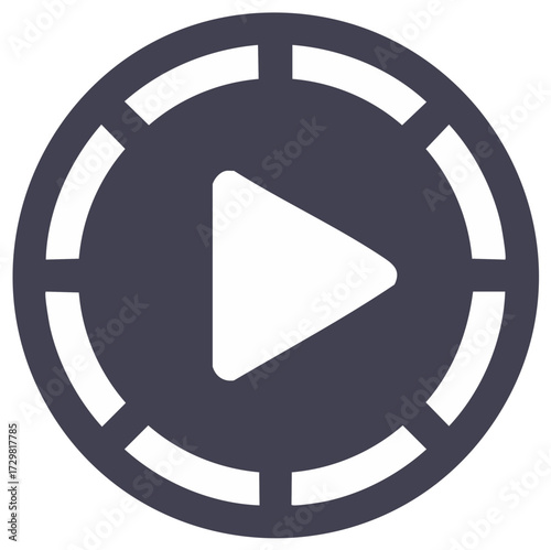 Play Button Icon with Circular Design Elements in Dark Grey and White for Multimedia Applications
