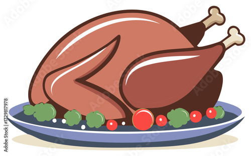 Whole Roasted Turkey on Serving Platter with Garnish