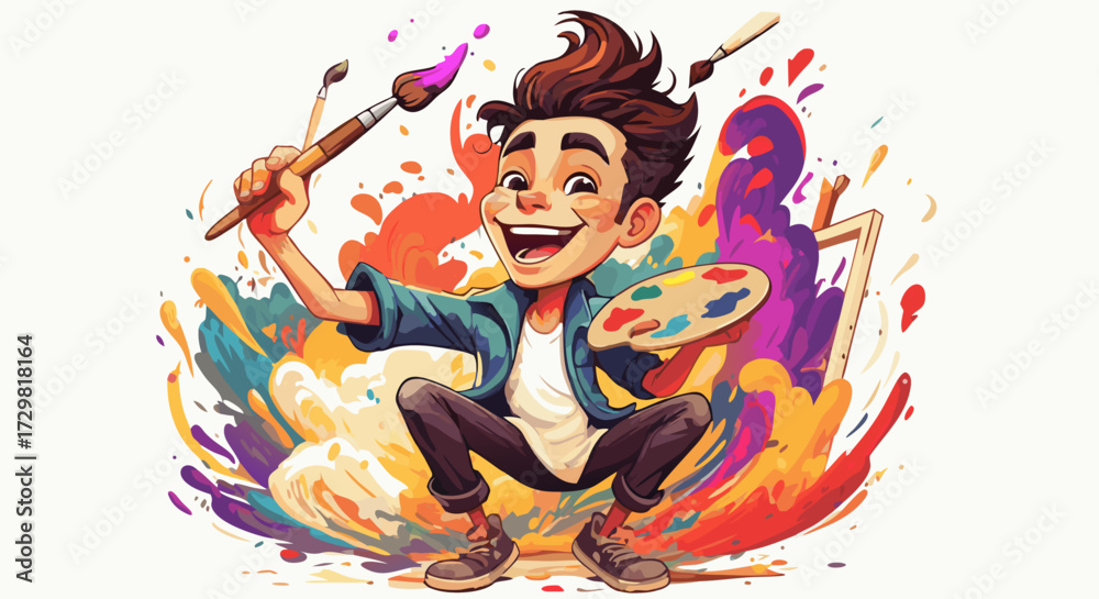 Obraz premium Vibrant Artistic Expression A Joyful Creative Person Delighting in the Colorful World of Art and Painting
