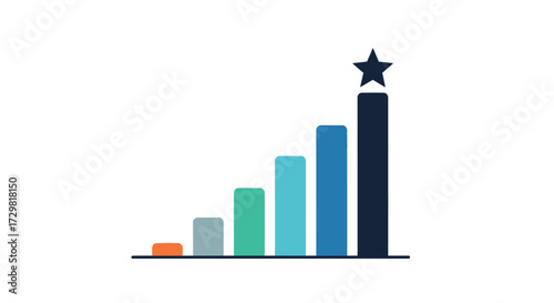 Ascending bar graph with star symbol on tallest bar vector illustration