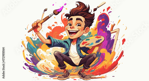 Vibrant Artistic Expression A Joyful Creative Person Delighting in the Colorful World of Art and Painting