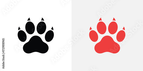 Isolated Black and Red Animal Paw Prints on a White and Gray Background