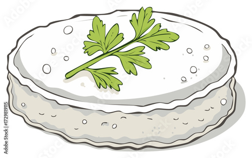 Artistic illustration of a white-topped biscuit with parsley garnish