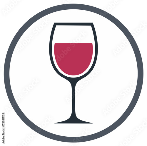 Stylized icon of a wine glass filled with red wine in a circle