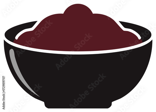 Black bowl filled with dark red paste, showcasing food, cooking, cuisine, vector art, and culinary representation.
