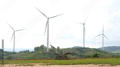 Wind turbines for electric power production, Khao Kho, Phetchabun province, Thailand.