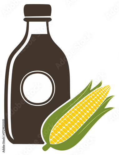 Bottle and Corn Cob Vector Illustration