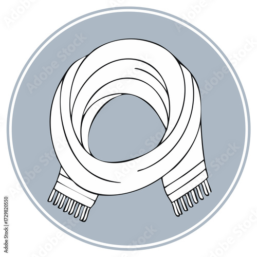 Hand-drawn scarf illustration inside a round frame