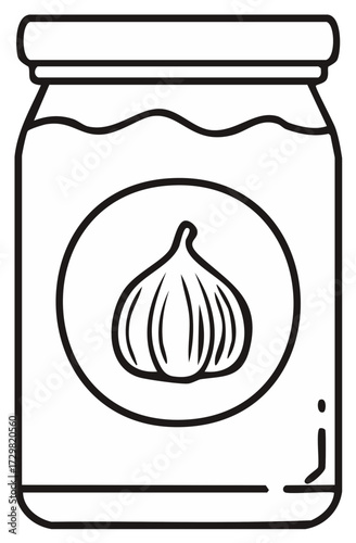 Glass jar of preserved garlic icon, simple line art food illustration