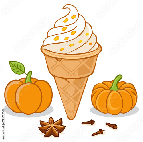 Sweet Autumn Delight Pumpkin Spice Ice Cream Cone with Fall Flavors