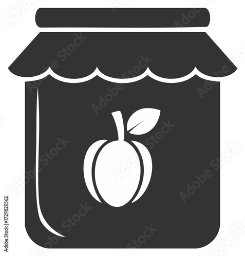 Stylized depiction of a jam jar with a fruit emblem, simple vector design