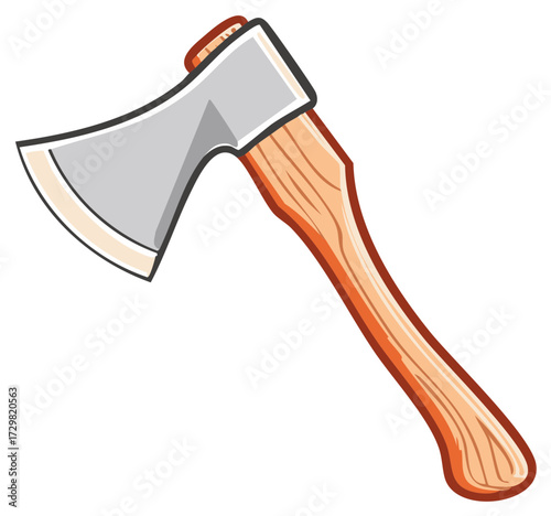 Cartoon Axe with Wooden Handle Isolated Illustration, Logging Equipment for Woodworking