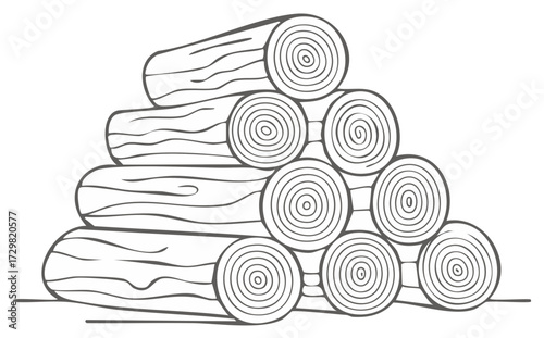 Stacked Firewood Logs Illustration, Simple Outline Vector Icon of Timber Pile